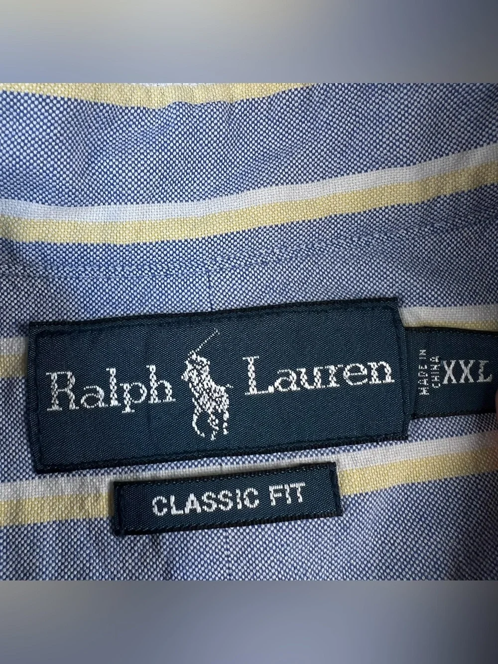 Ralph Lauren Button Down Striped Shirt Blue Yellow Classic Fit Cotton Men's XXL